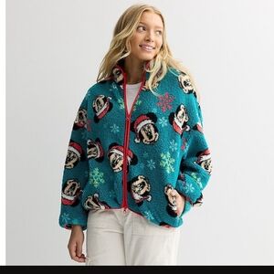 Kohl's Women's Festive Teal and Red Teddy Jacket